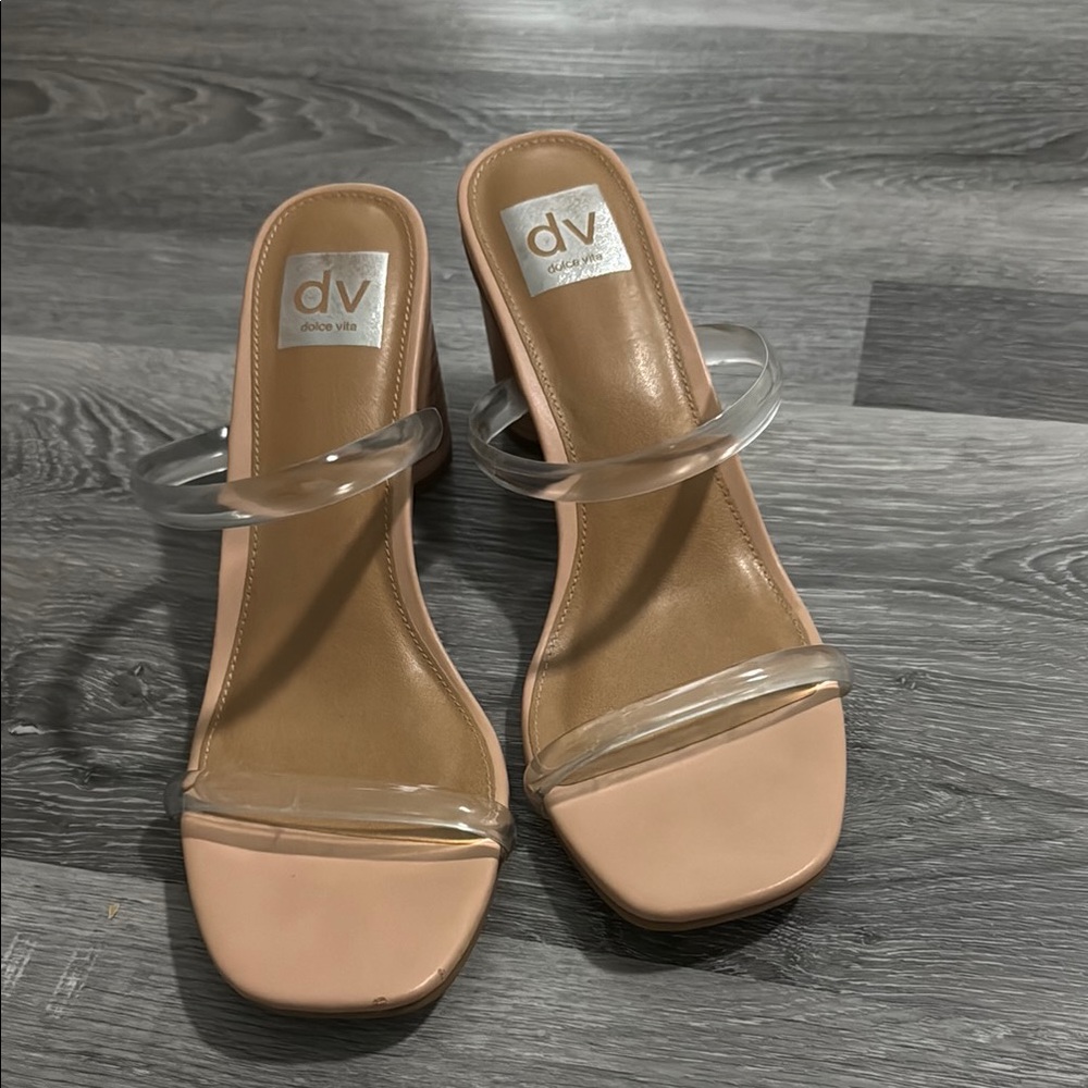 DV by Dolce Vita Nude Pink Clear Strap Block Heel Sandals